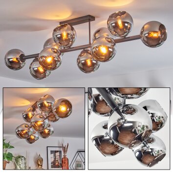 Koyoto Plafonnier, Boule lumineuse Chrome, Fumé, 10 lumières