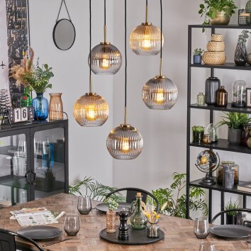 Koyoto Suspension, Boule lumineuse, Suspension Or, Noir, 5 lumières