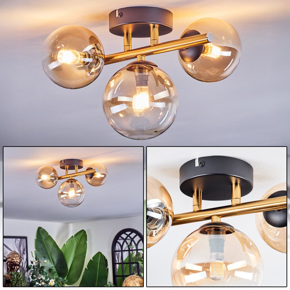 Chehalis Plafonnier, Boule lumineuse Or, Noir, 3 lumières main product photo