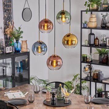 Koyoto Suspension, Boule lumineuse, Suspension Or, Noir, 5 lumières