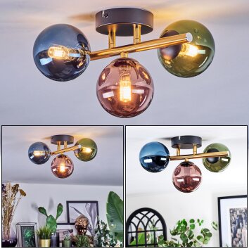 Chehalis Plafonnier, Boule lumineuse Or, Noir, 3 lumières
