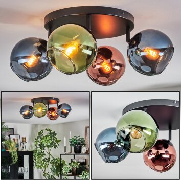 Koyoto Plafonnier, Boule lumineuse Bleu, Vert, Cuivré, 4 lumières