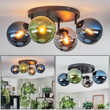 Gastor Plafonnier, Boule lumineuse Bleu, Chrome, Vert, Fumé, 4 lumières