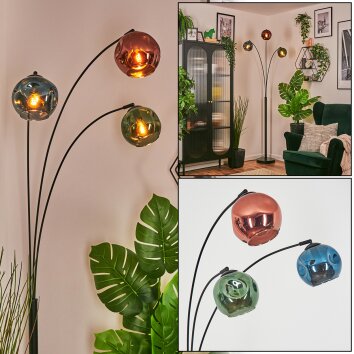 Ripoll Boule lumineuse, Lampadaire Bleu, Vert, Cuivré, 3 lumières