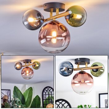 Chehalis Plafonnier, Boule lumineuse Or, Noir, 3 lumières