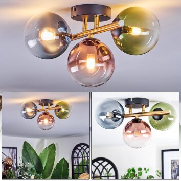 Chehalis Plafonnier, Boule lumineuse Or, Noir, 3 lumières