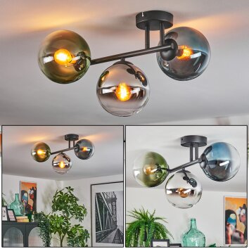 Gastor Plafonnier, Boule lumineuse Bleu, Chrome, Vert, Clair, Fumé, 3 lumières