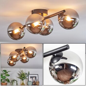 Chehalis Plafonnier, Boule lumineuse Chrome, Fumé, 4 lumières
