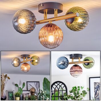 Chehalis Plafonnier, Boule lumineuse Or, Noir, 3 lumières