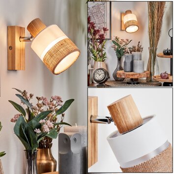 Fallhagen Applique murale, Spot mural Chrome, Bois clair, 1 lumière