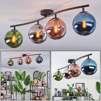 Gastor Plafonnier, Boule lumineuse Bleu, Chrome, Vert, Cuivré, Fumé, 4 lumières