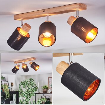 Fallhagen Plafonnier, Spot de plafond Chrome, Bois clair, 3 lumières