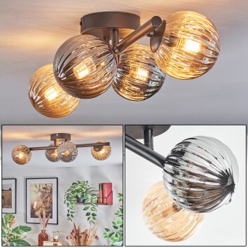 Chehalis Plafonnier, Boule lumineuse Ambre, Fumé, 4 lumières