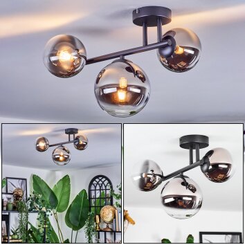 Chehalis Plafonnier, Boule lumineuse Chrome, Clair, Fumé, 3 lumières