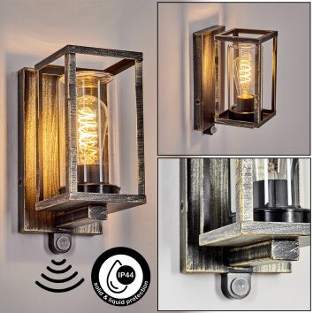 Portalis Lampe murale d´extérieur, Applique murale Or, Noir, 1 lumière, Détecteur de mouvement