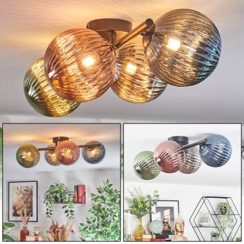 Chehalis Plafonnier, Boule lumineuse Bleu, Vert, Cuivré, Fumé, 4 lumières
