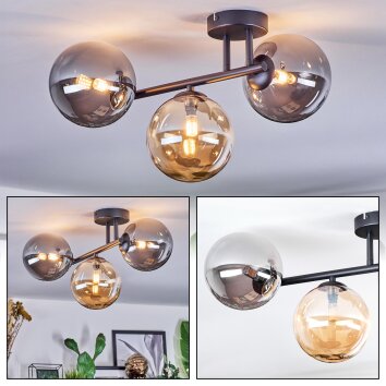 Chehalis Plafonnier, Boule lumineuse Ambre, Fumé, 3 lumières