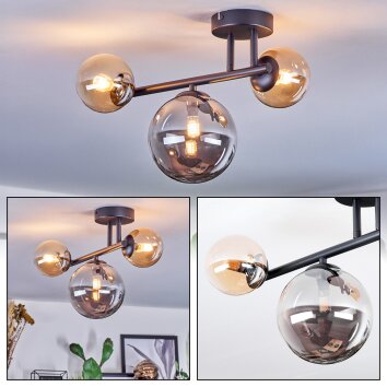 Chehalis Plafonnier, Boule lumineuse Ambre, Fumé, 3 lumières