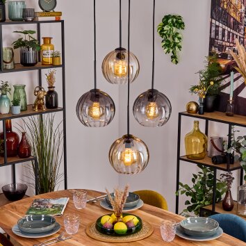 Koyoto Suspension, Boule lumineuse, Suspension Ambre, Clair, Fumé, 4 lumières