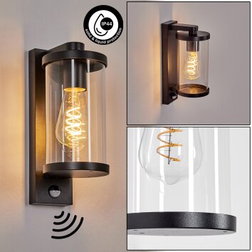 Telhada Lampe murale d´extérieur, Applique murale Noir, 1 lumière, Détecteur de mouvement