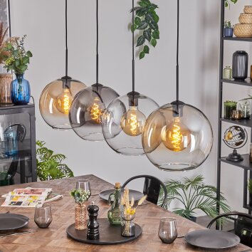 Koyoto Suspension, Boule lumineuse, Suspension Ambre, Clair, Fumé, 4 lumières
