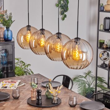 Koyoto Suspension, Boule lumineuse, Suspension Ambre, 4 lumières