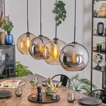 Koyoto Suspension, Boule lumineuse, Suspension Ambre, Chrome, Fumé, 4 lumières
