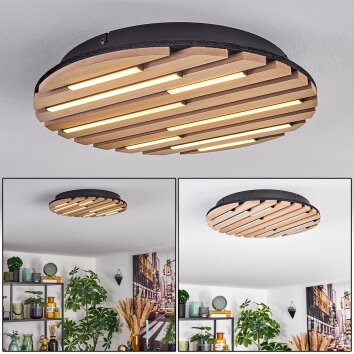 Vorlix Plafonnier LED Couleur bois, Noir, 1 lumière
