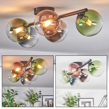 Chehalis Plafonnier, Boule lumineuse Bleu, Chrome, Vert, Clair, Cuivré, Fumé, 5 lumières