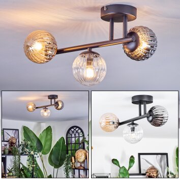 Chehalis Plafonnier, Boule lumineuse Ambre, Clair, Fumé, 3 lumières