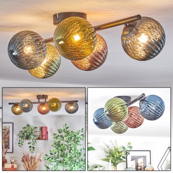Chehalis Plafonnier, Boule lumineuse Bleu, Vert, Cuivré, 5 lumières