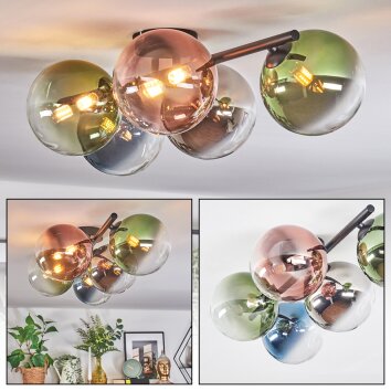 Chehalis Plafonnier, Boule lumineuse Bleu, Chrome, Vert, Clair, Cuivré, Fumé, 5 lumières