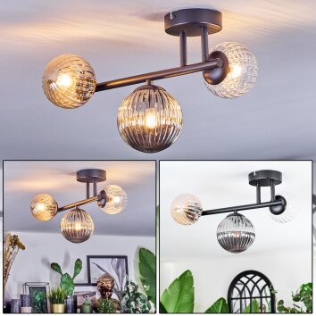 Chehalis Plafonnier, Boule lumineuse Ambre, Clair, Fumé, 3 lumières