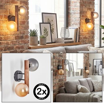 Lorin Applique murale, Spot mural Brun foncé, Écru, Noir, 2 lumières