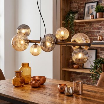 Chehalis Suspension, Boule lumineuse, Suspension Ambre, Fumé, 8 lumières