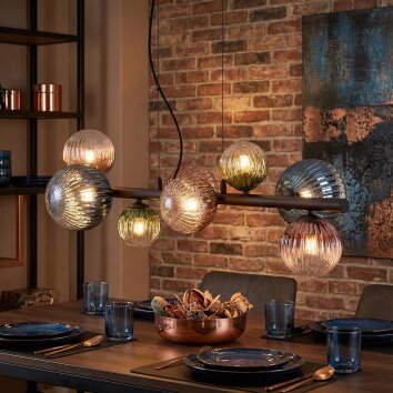 Chehalis Suspension, Boule lumineuse, Suspension Bleu, Vert, Clair, Cuivré, 8 lumières