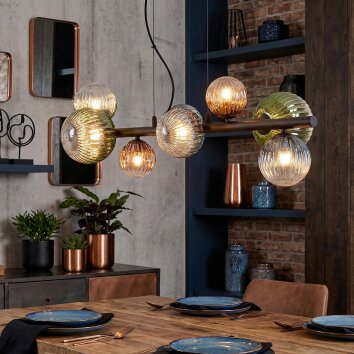 Chehalis Suspension, Boule lumineuse, Suspension Bleu, Vert, Clair, Cuivré, 8 lumières