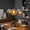 Koyoto Suspension, Boule lumineuse, Suspension Ambre, Chrome, Fumé, 3 lumières