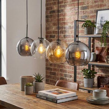 Koyoto Suspension, Boule lumineuse, Suspension Ambre, Chrome, Clair, Fumé, 4 lumières