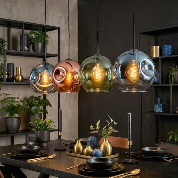 Ripoll Suspension, Boule lumineuse, Suspension Bleu, Vert, Cuivré, 4 lumières