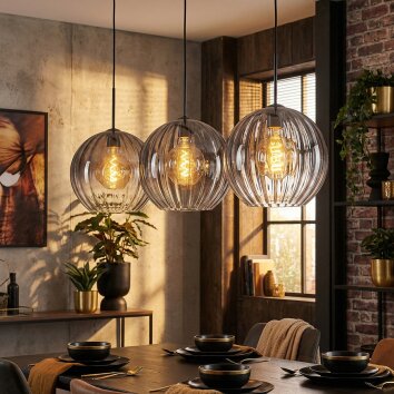 Koyoto Suspension, Boule lumineuse, Suspension Clair, Fumé, 3 lumières