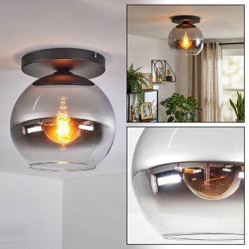 Koyoto Plafonnier, Boule lumineuse 25 cm Chrome, Clair, Fumé, 1 lumière