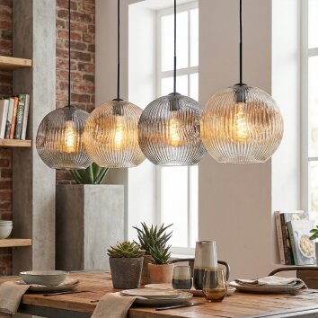 Ripoll Suspension, Boule lumineuse, Suspension Ambre, Clair, Fumé, 4 lumières