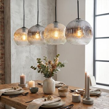 Ripoll Suspension, Boule lumineuse, Suspension Ambre, Clair, Fumé, 4 lumières