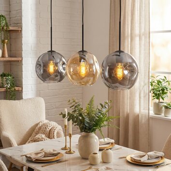 Koyoto Suspension, Boule lumineuse, Suspension Ambre, Fumé, 3 lumières