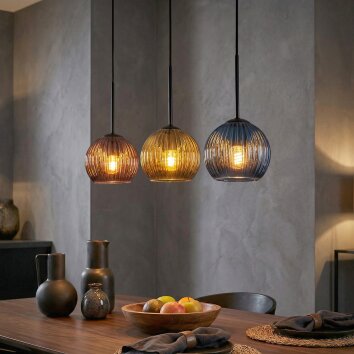 Koyoto Suspension, Boule lumineuse, Suspension Bleu, Or, Cuivré, 3 lumières