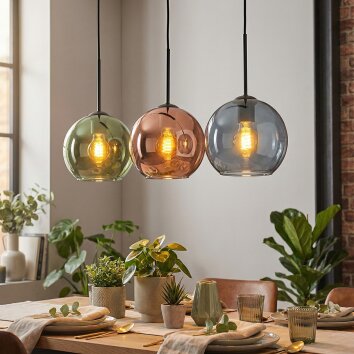 Koyoto Suspension, Boule lumineuse, Suspension Bleu, Vert, Cuivré, 3 lumières