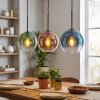 Koyoto Suspension, Boule lumineuse, Suspension Bleu, Vert, Clair, Cuivré, 3 lumières