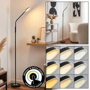 Kavin Lampadaire LED Chrome, Noir, 1 lumière