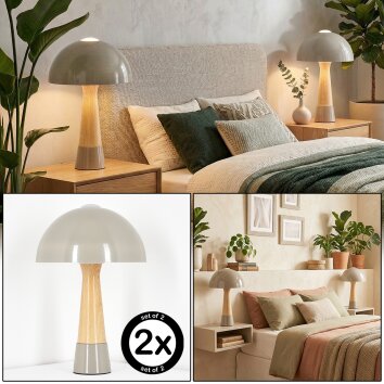 Forgek Lampe à poser Gris, Couleur bois, 1 lumière